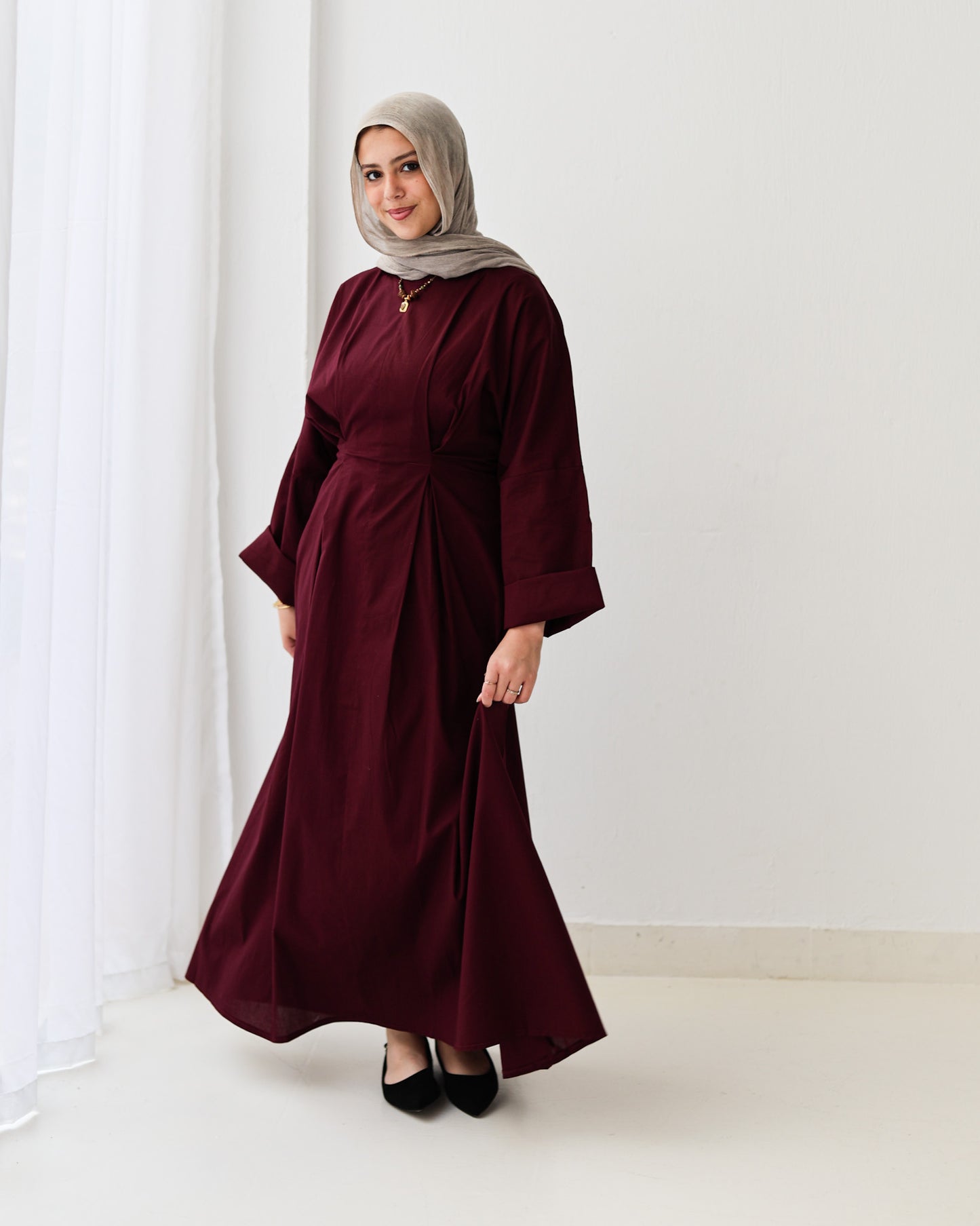 Flowy waist Dress In Burgundy