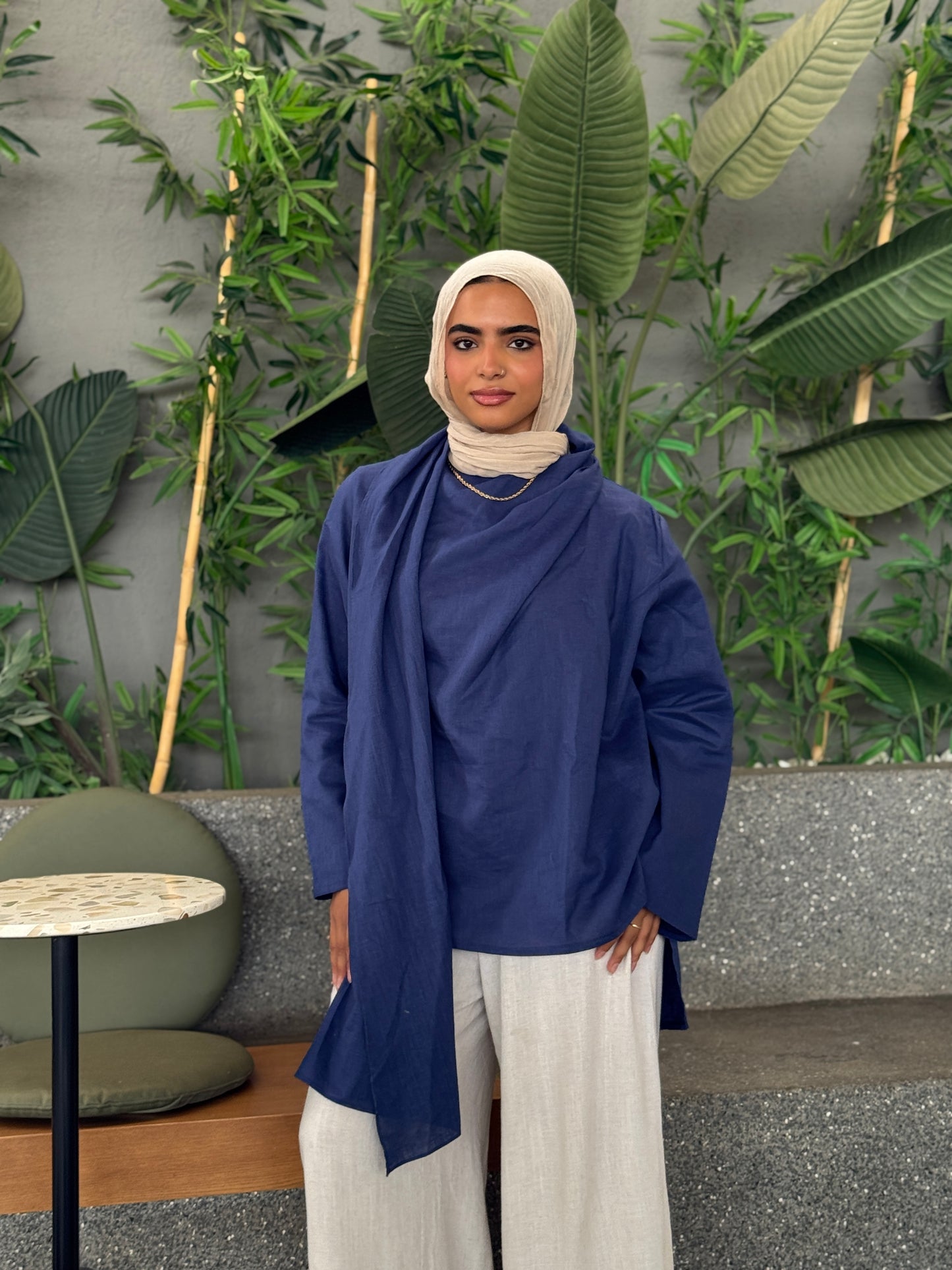 Shawl linen blouse