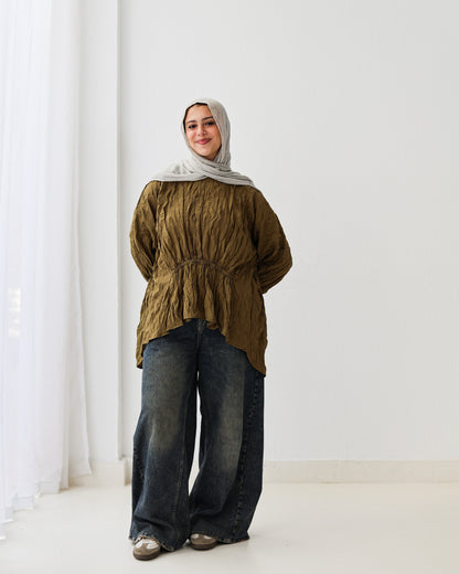 Crushed Elastic Blouse In Lime