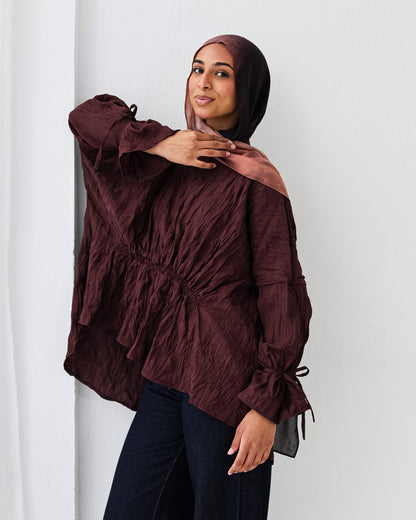 Crushed Elastic Blouse In Burgundy