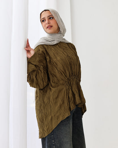 Crushed Elastic Blouse In Lime