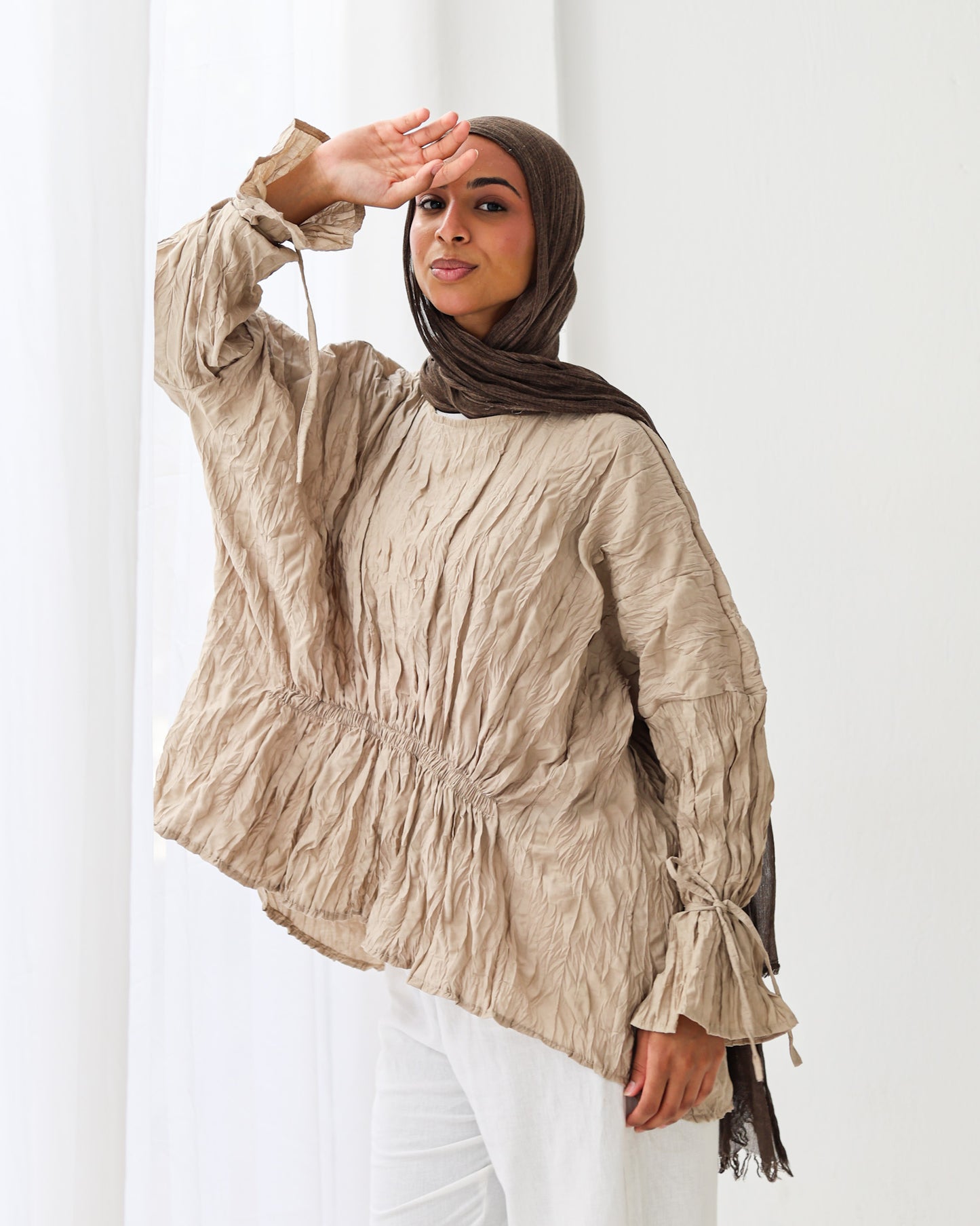 Crushed Elastic Blouse In Beige