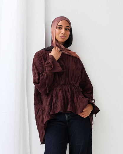 Crushed Elastic Blouse In Burgundy