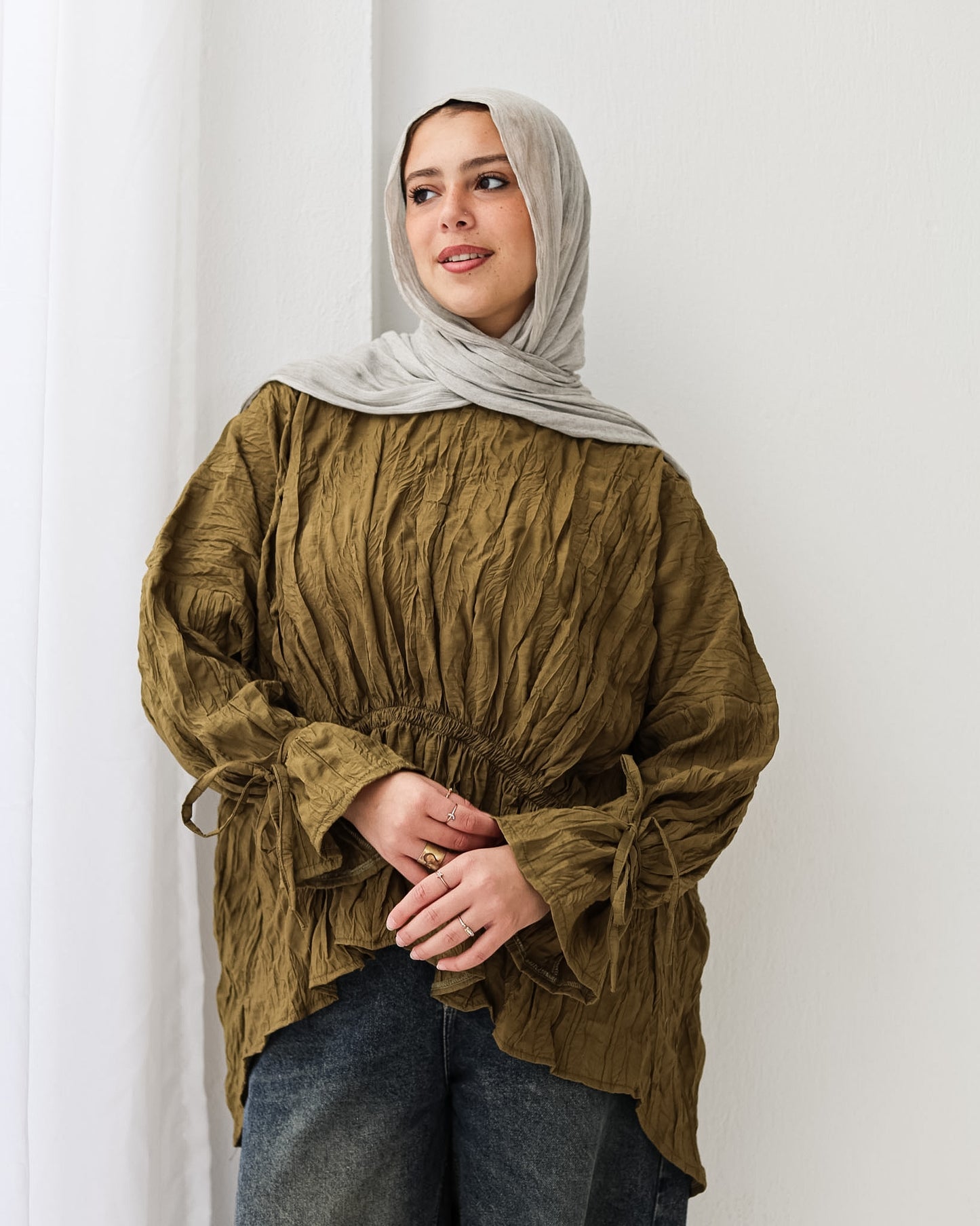 Crushed Elastic Blouse In Lime