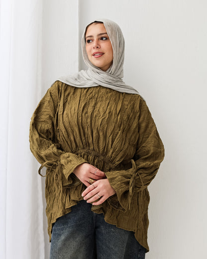 Crushed Elastic Blouse In Lime