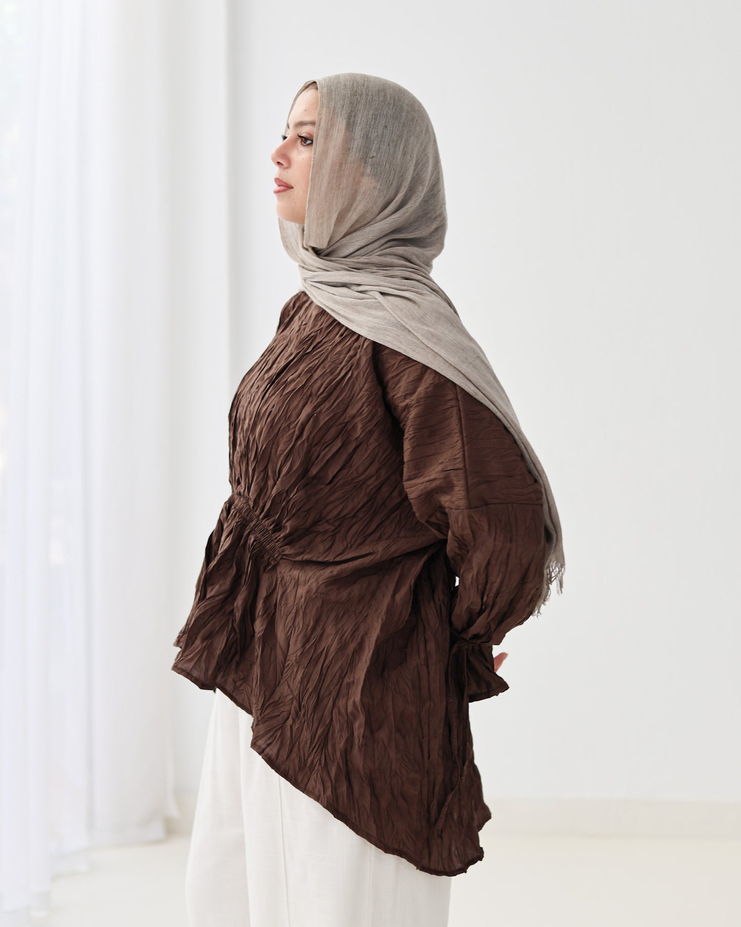 Crushed Elastic Blouse In Brown