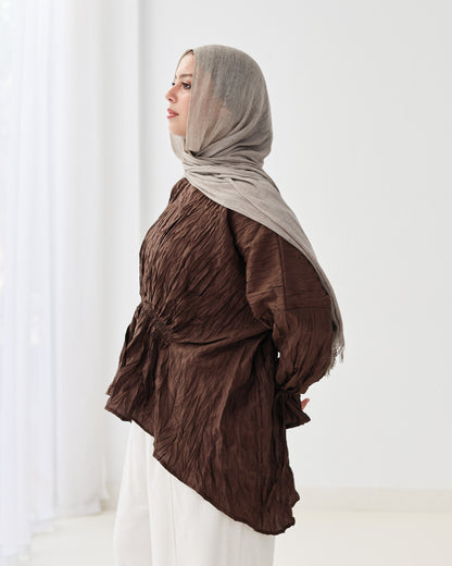 Crushed Elastic Blouse In Brown
