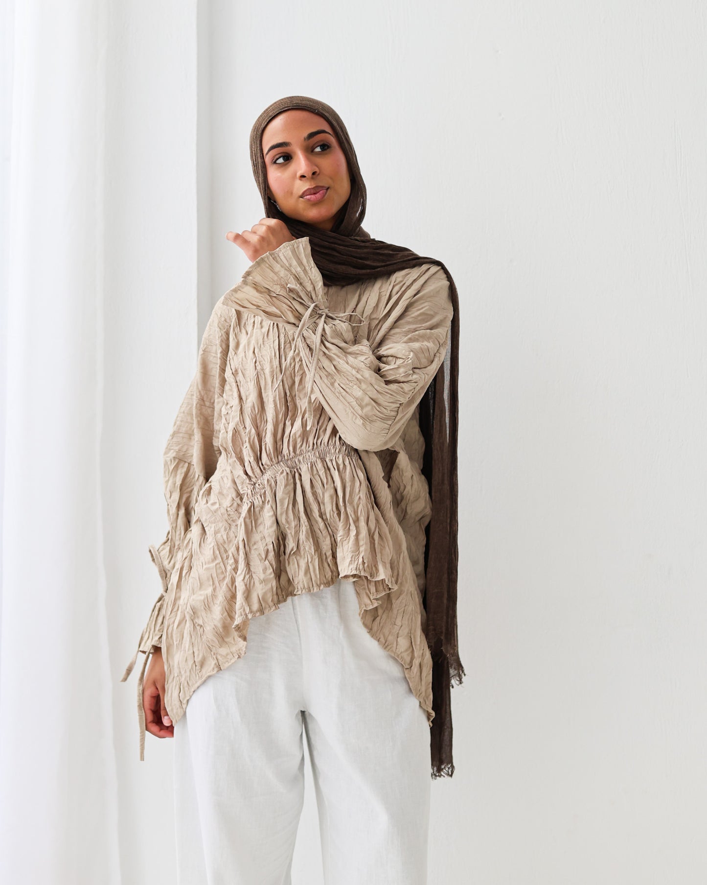 Crushed Elastic Blouse In Beige