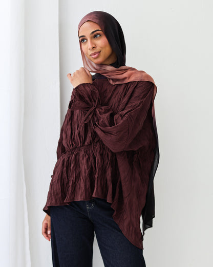 Crushed Elastic Blouse In Burgundy