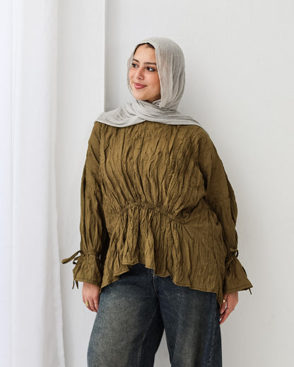 Crushed Elastic Blouse In Lime