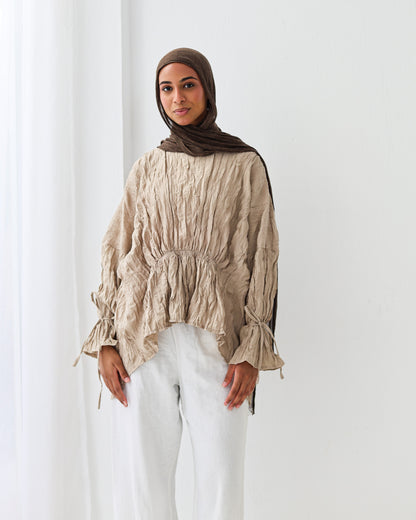 Crushed Elastic Blouse In Beige