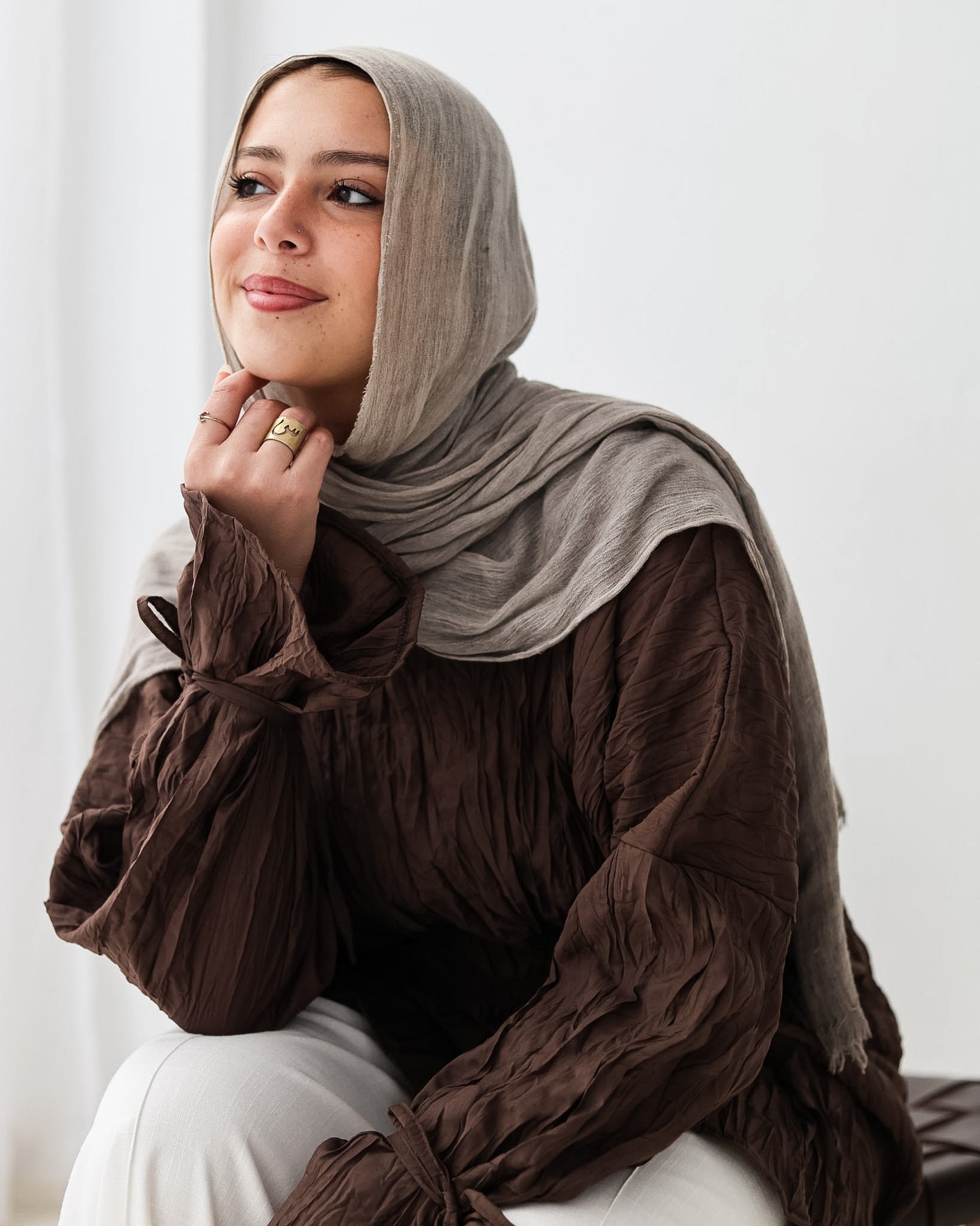 Crushed Elastic Blouse In Brown