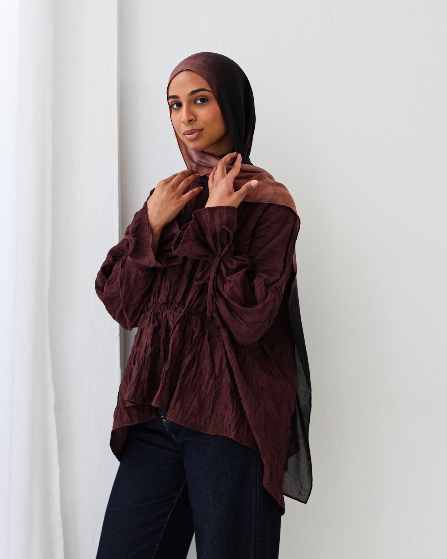 Crushed Elastic Blouse In Burgundy