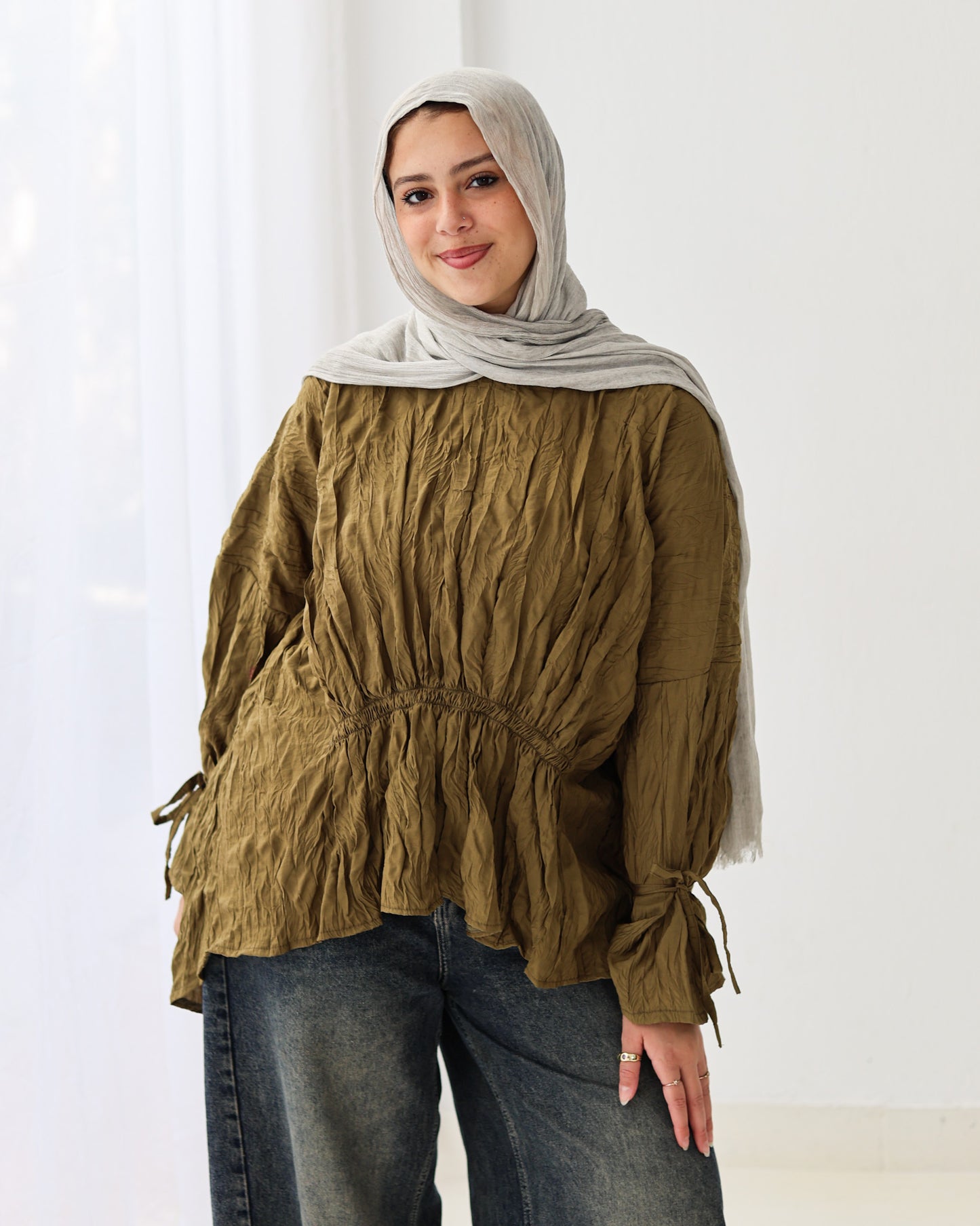 Crushed Elastic Blouse In Lime