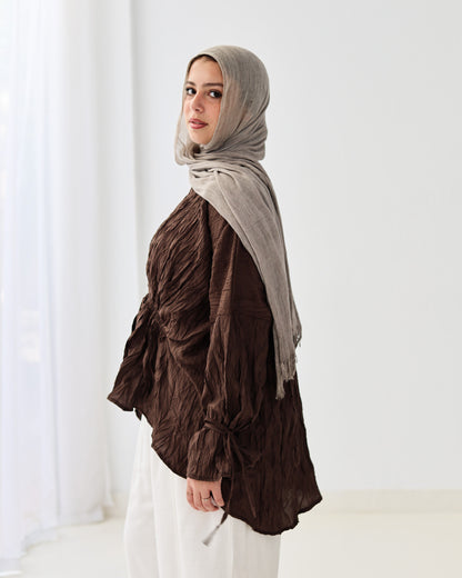 Crushed Elastic Blouse In Brown