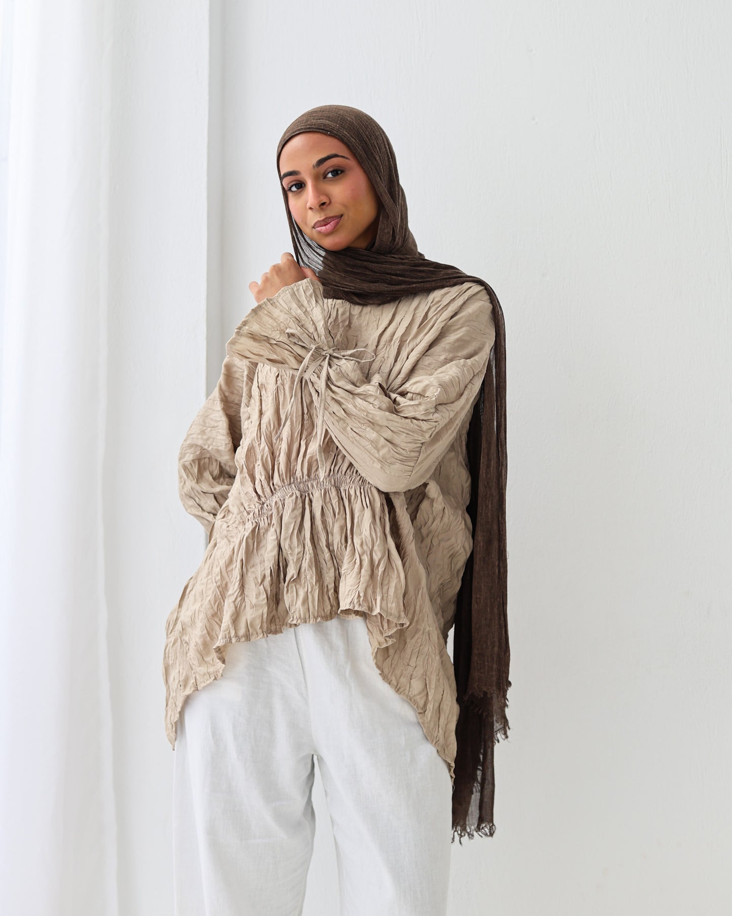 Crushed Elastic Blouse In Beige