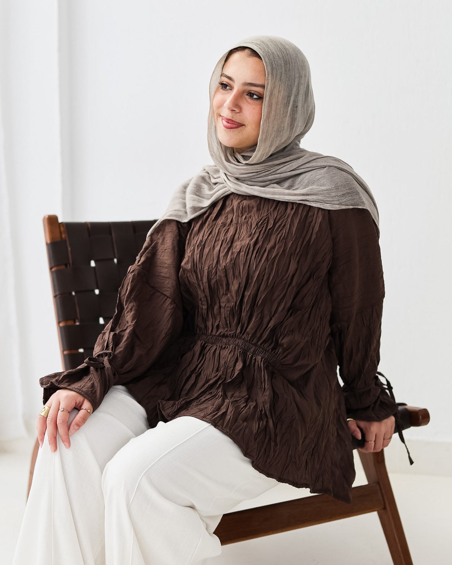Crushed Elastic Blouse In Brown