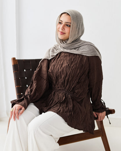 Crushed Elastic Blouse In Brown