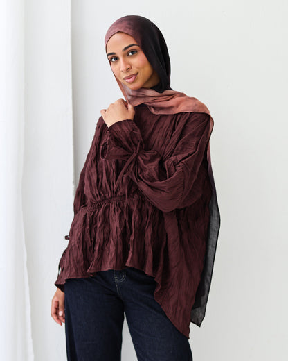 Crushed Elastic Blouse In Burgundy