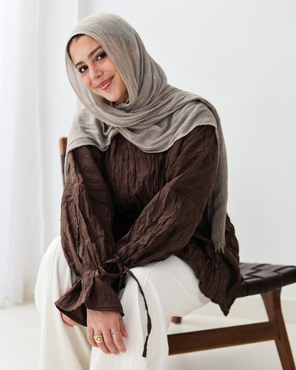 Crushed Elastic Blouse In Brown