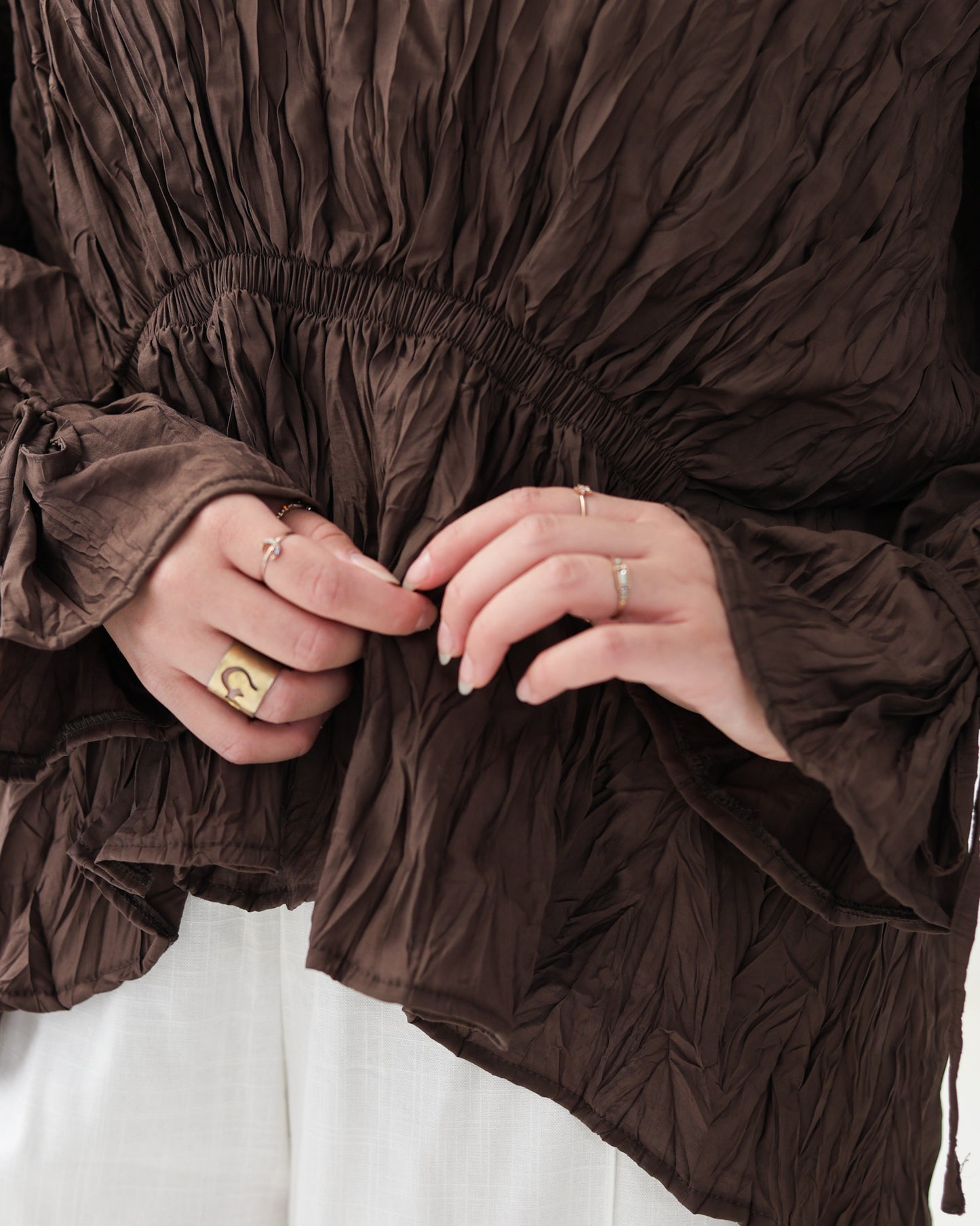 Crushed Elastic Blouse In Brown