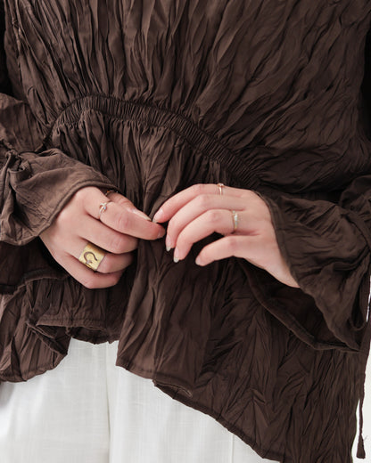 Crushed Elastic Blouse In Brown