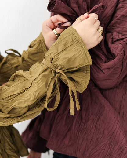 Crushed Elastic Blouse In Burgundy