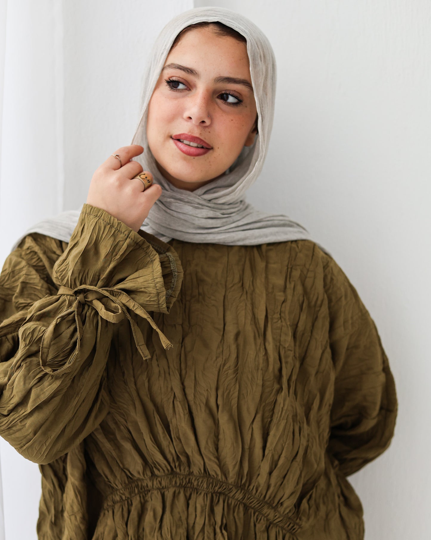 Crushed Elastic Blouse In Lime