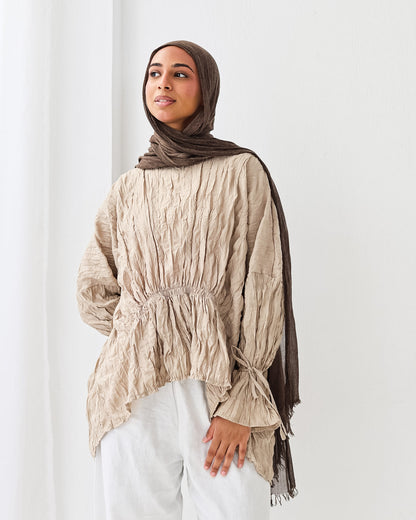Crushed Elastic Blouse In Beige