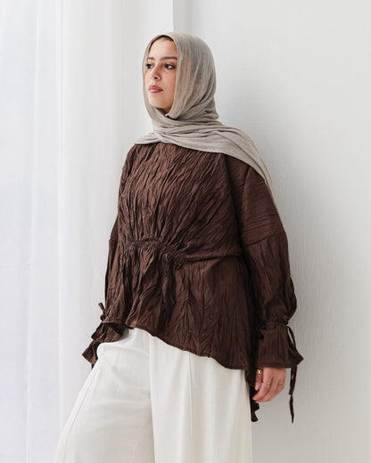 Crushed Elastic Blouse In Brown