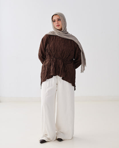 Crushed Elastic Blouse In Brown