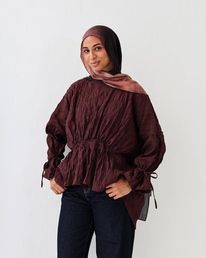 Crushed Elastic Blouse In Burgundy