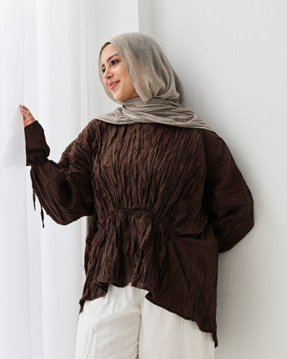 Crushed Elastic Blouse In Brown