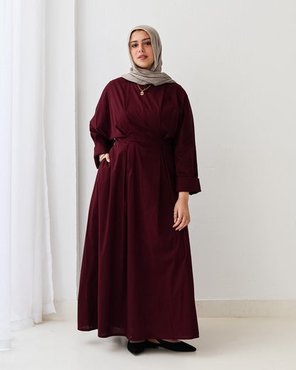 Flowy waist Dress In Burgundy