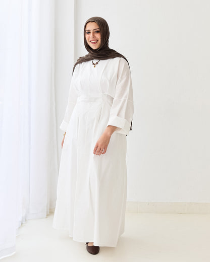 Flowy waist Dress In White