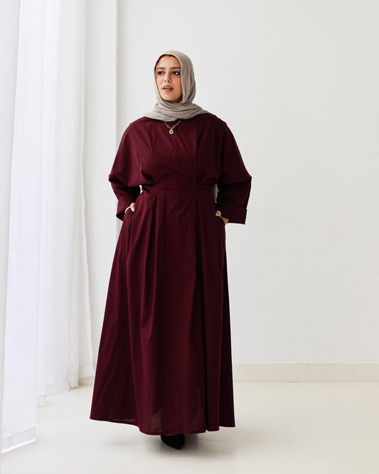 Flowy waist Dress In Burgundy