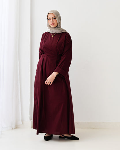 Flowy waist Dress In Burgundy