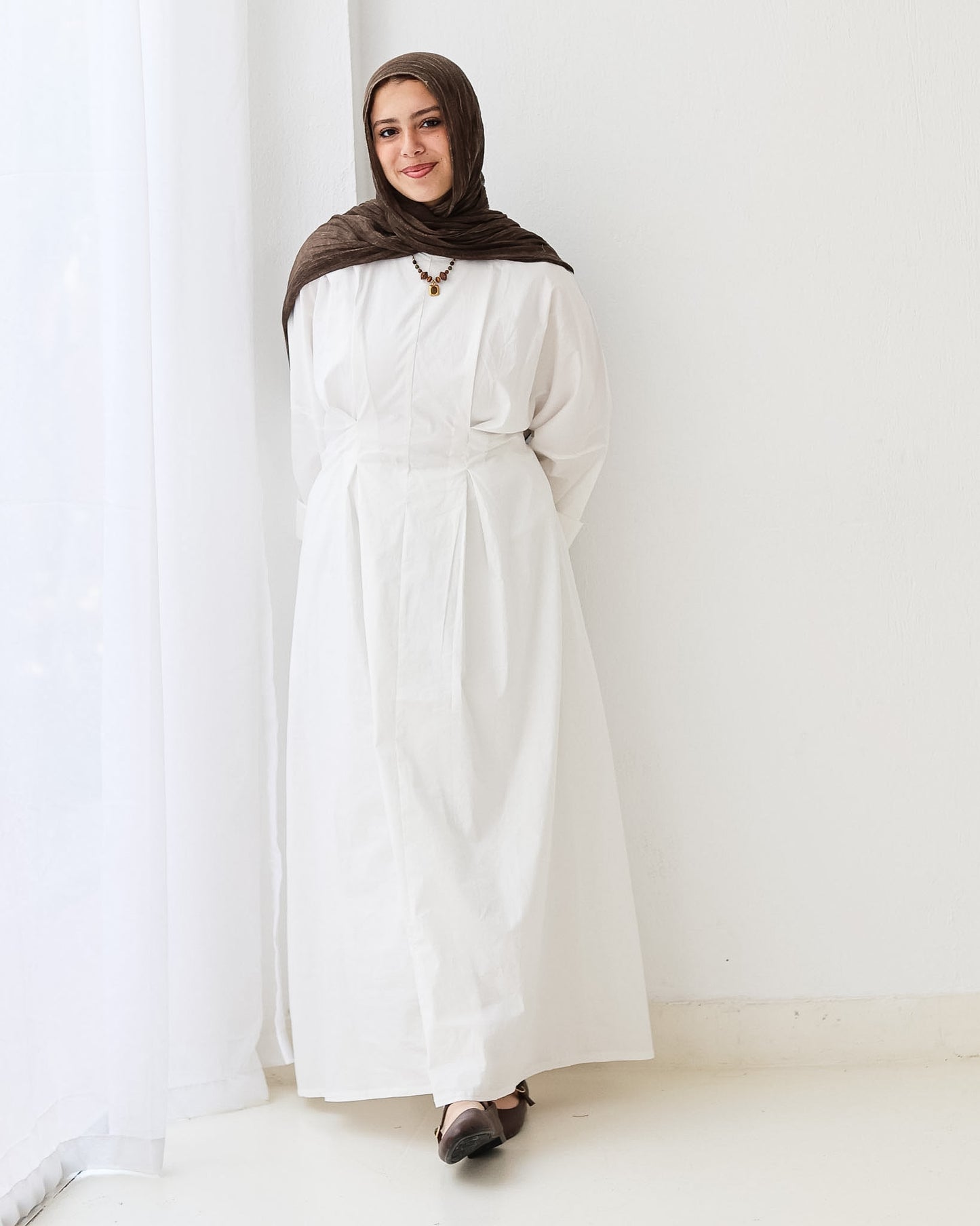 Flowy waist Dress In White