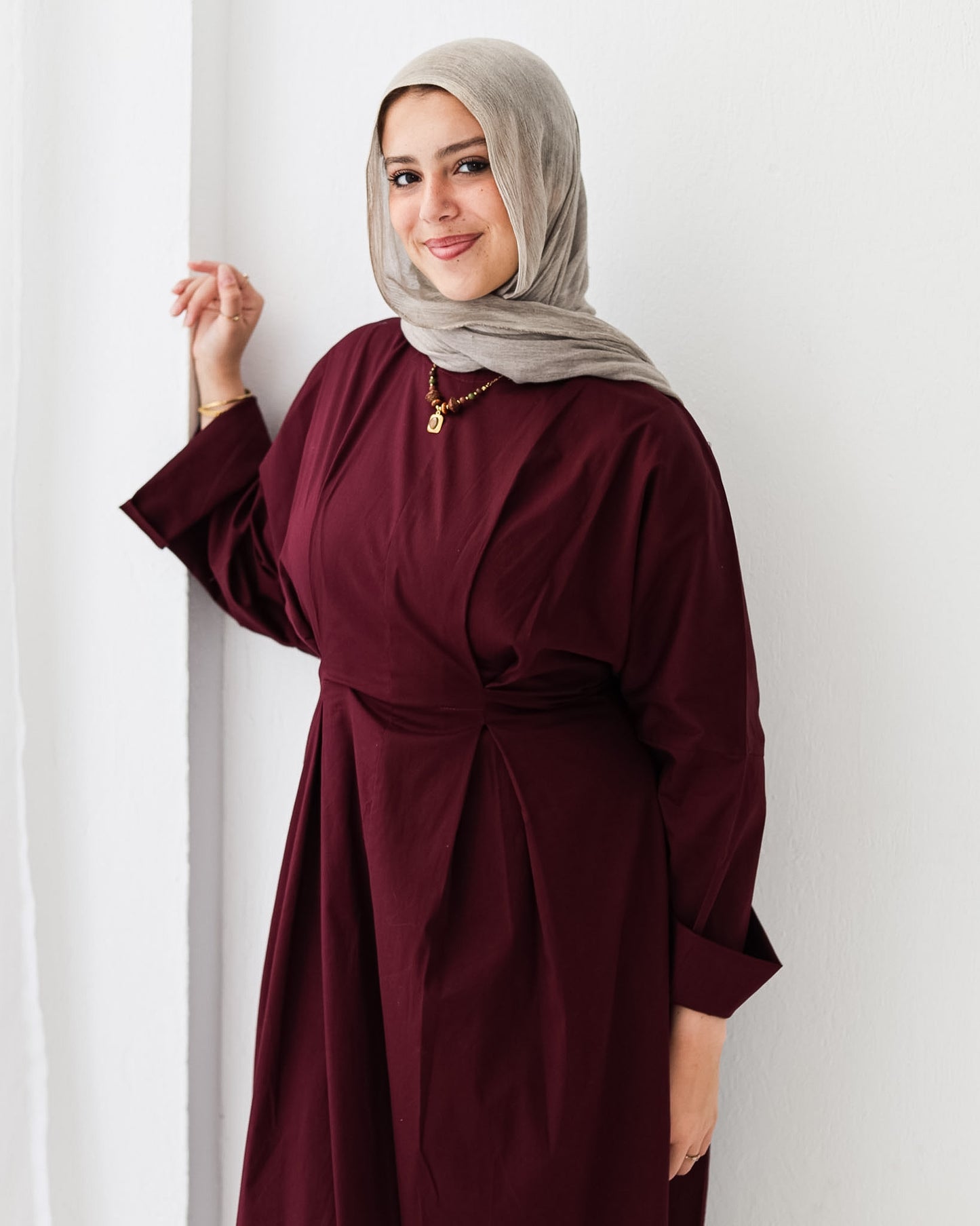 Flowy waist Dress In Burgundy