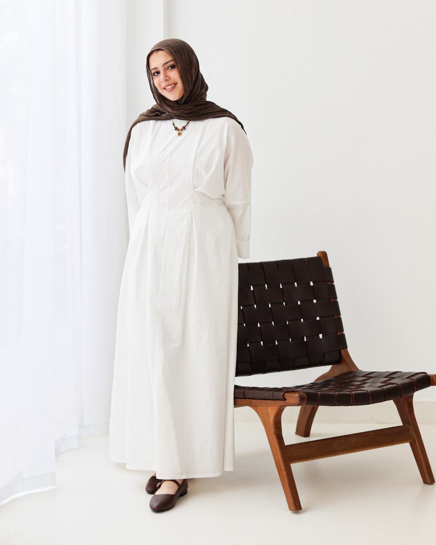 Flowy waist Dress In White