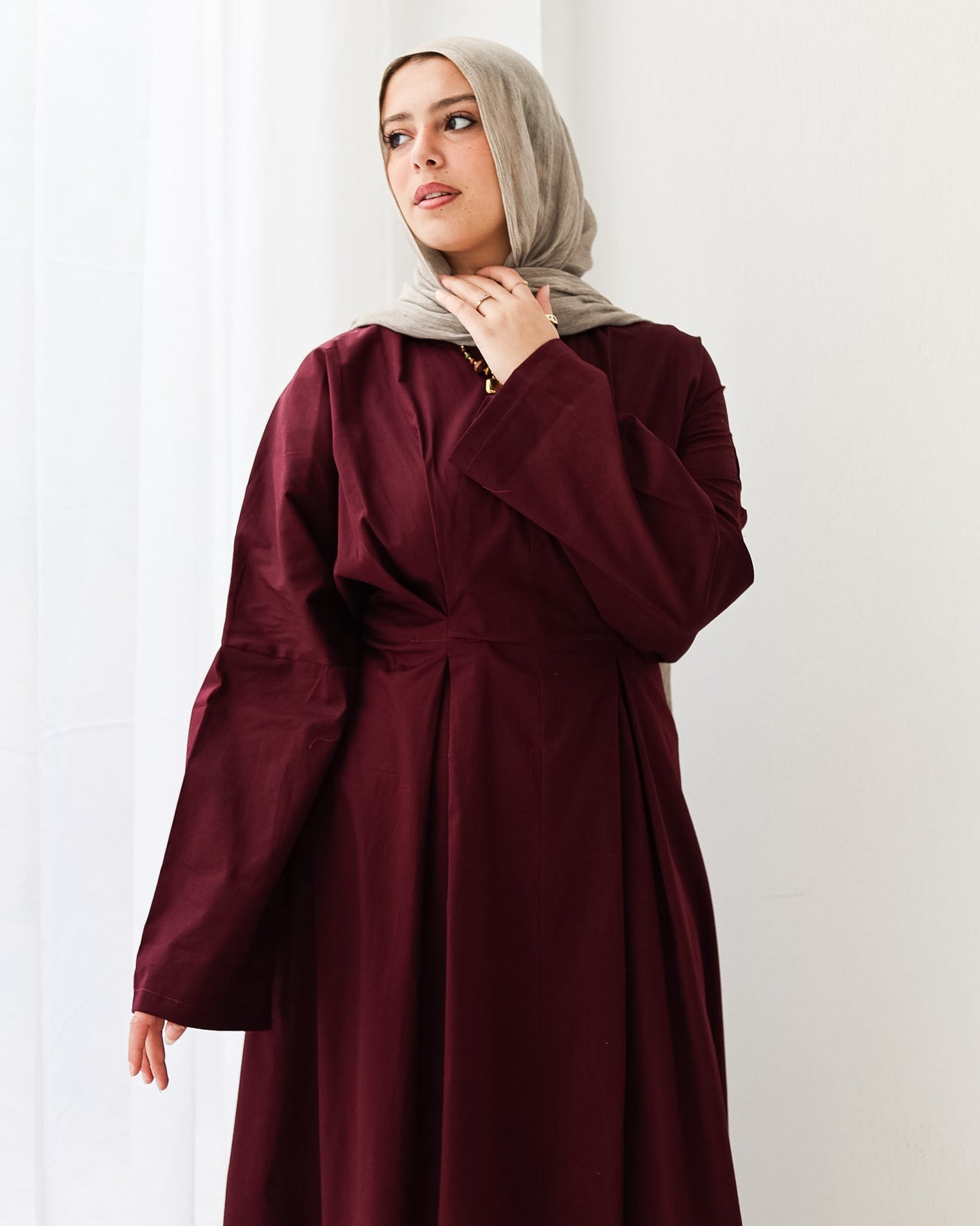 Flowy waist Dress In Burgundy