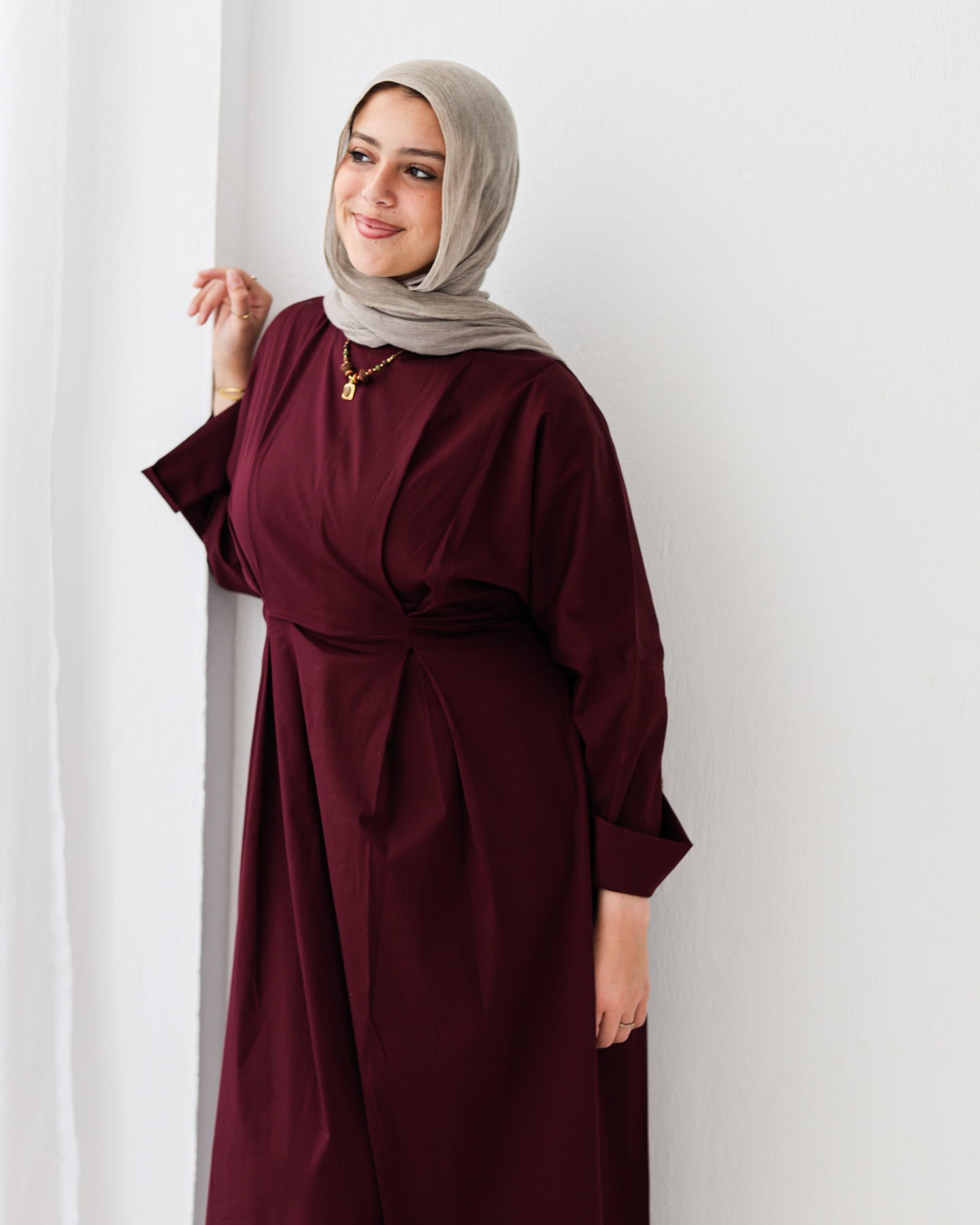 Flowy waist Dress In Burgundy