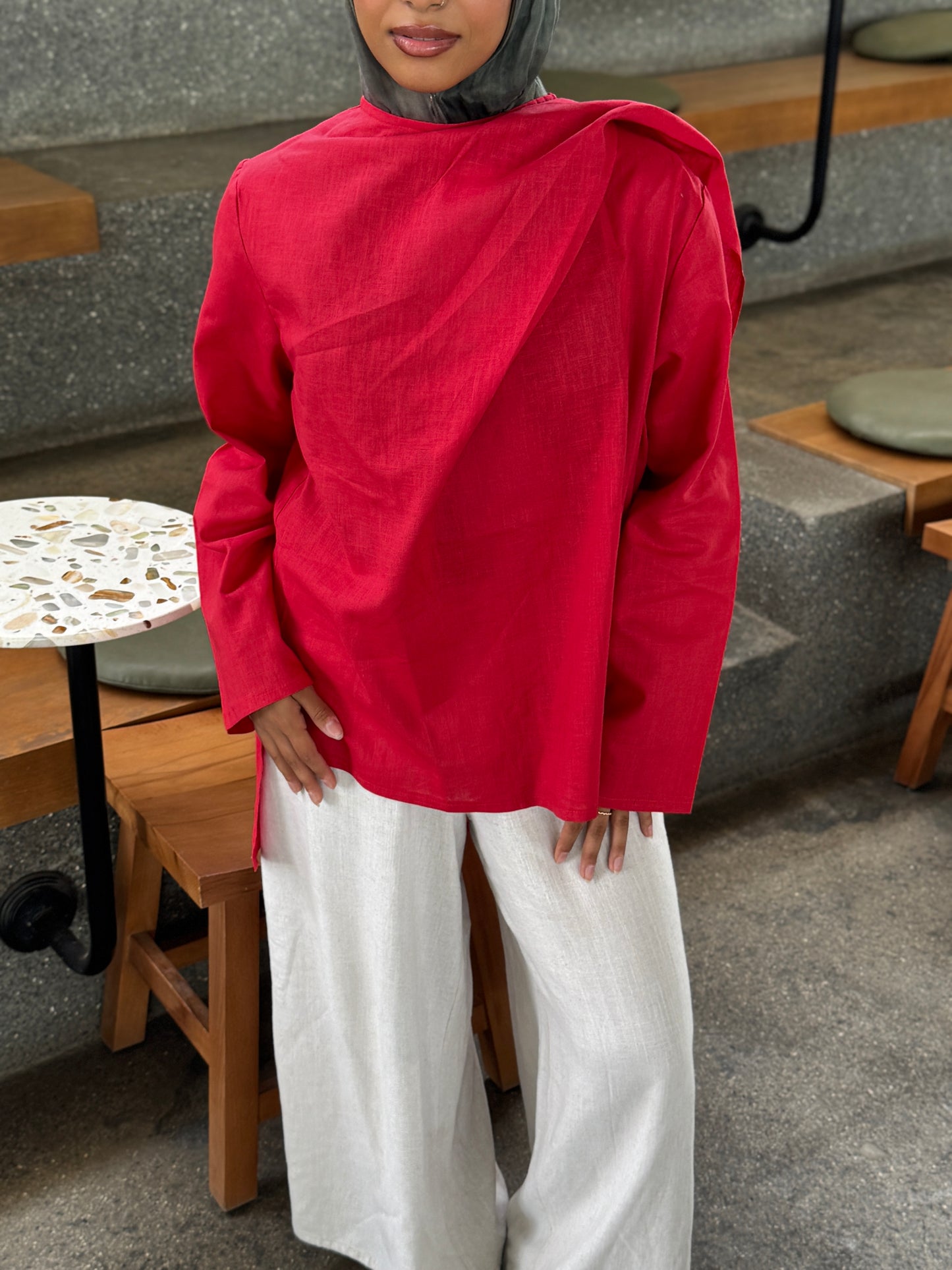 Shawl linen blouse