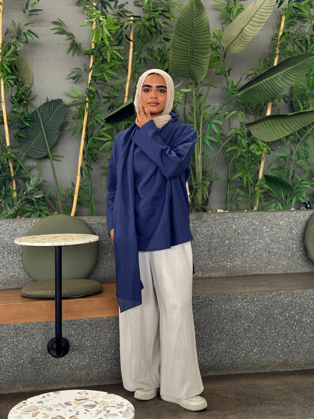 Shawl linen blouse